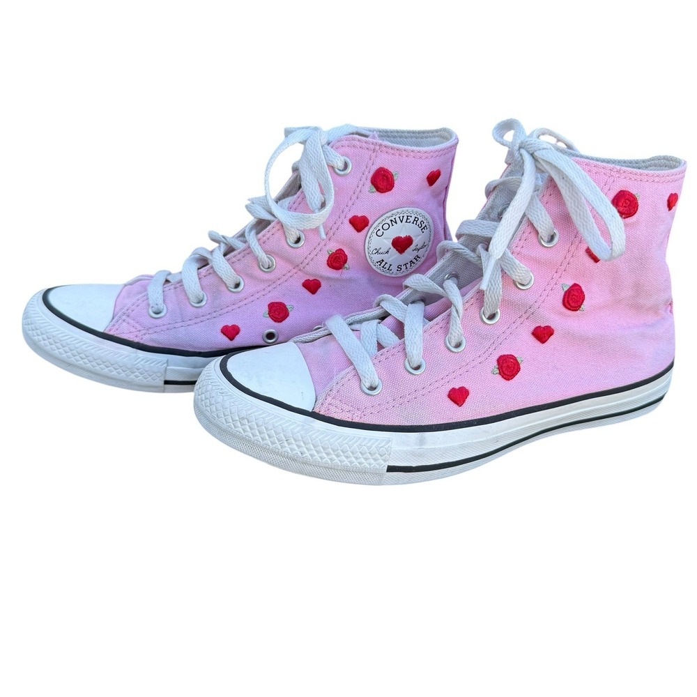 Converse Chuck Taylor‎ Kids Size 5 Pink Excellent Heart Rose Embroidered A12624F